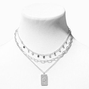 🔮 Silver Wheel of Fortune Tarot Card Multi-Strand Necklace | Layered Chain
